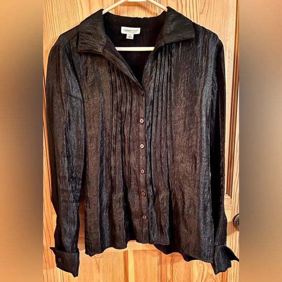 Coldwater Creek Black Women’s Button Blouse SZ 8 Professional Office Easy Care - Picture 9 of 15